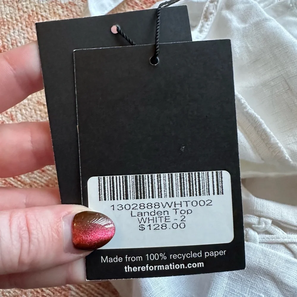 NWT reformation Landen linen top white size 2 - Picture 4 of 10
